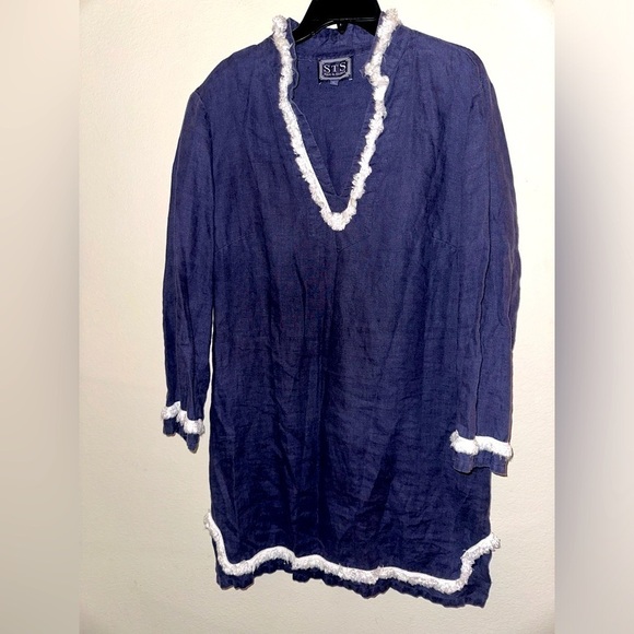 Sail to Sable women’s navy linen dress L summer vacation beach nautical boho - Picture 1 of 7